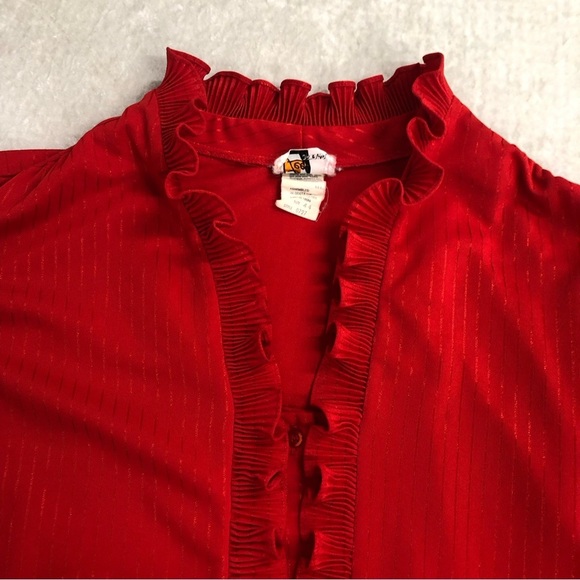 Vintage Red ruffled women’s blouse size 44 secretary top button down - Picture 5 of 9